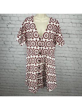 Waverly Grey Anthropologie White Red Eyelet Buttoned A Line Lined Dress USA L